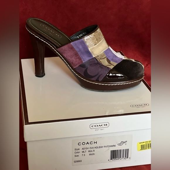 Coach “Eva” Holiday Purple Patchwork with Leopard Print Mules - Size 7.5 - Picture 4 of 6